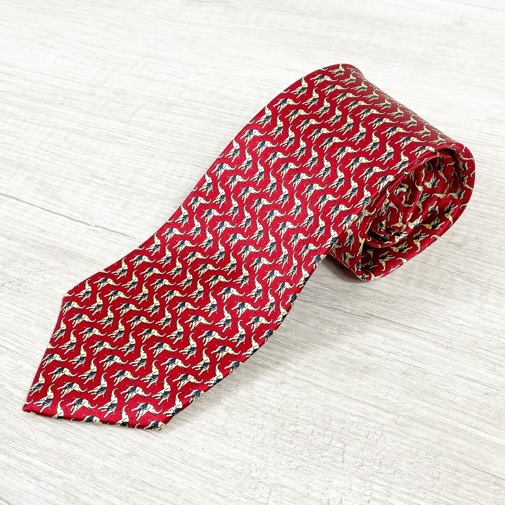 Scappino Italy Men's Red 100% Silk Tie Elephant Print Trunk Up Republican EUC
